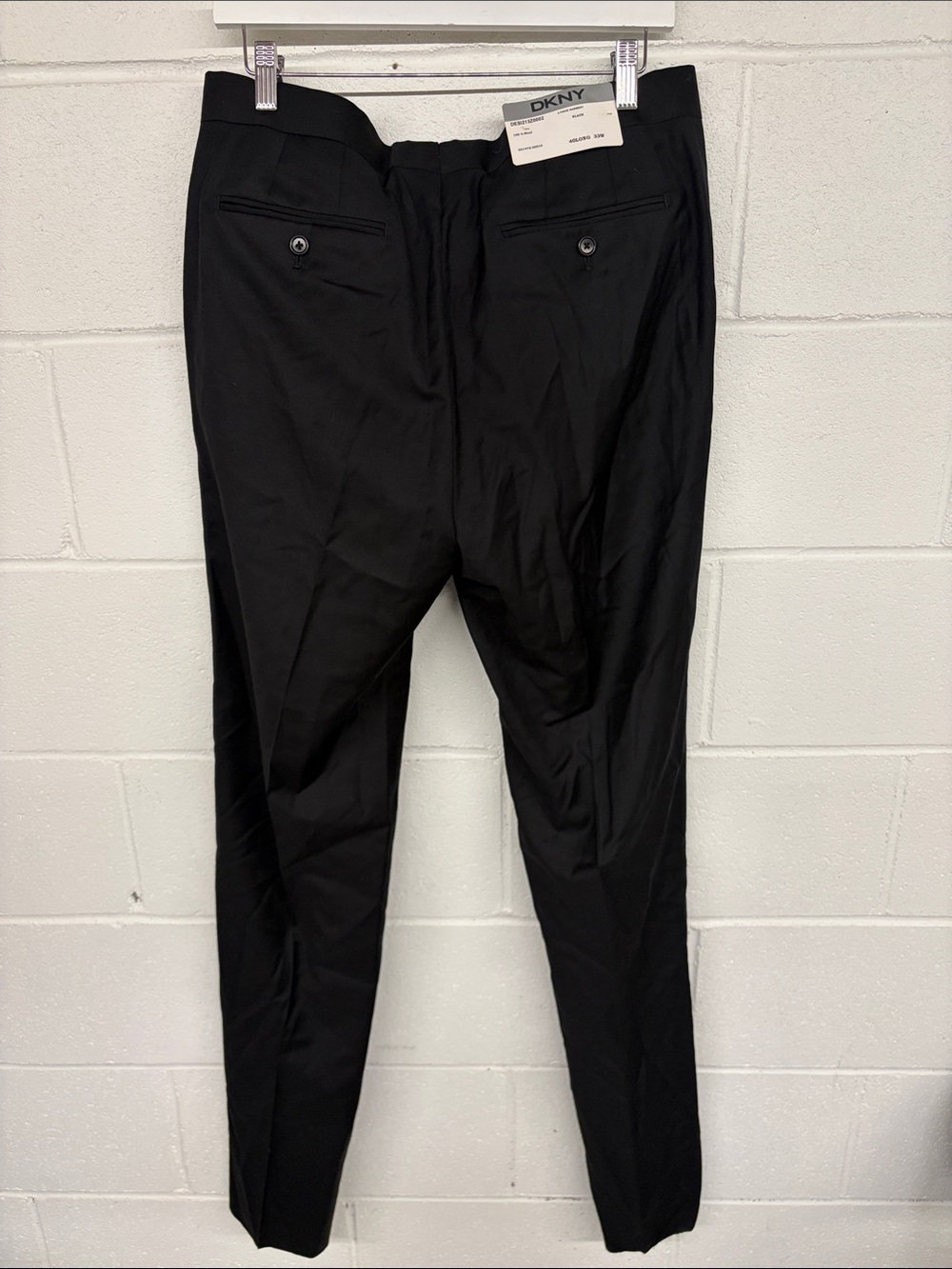 Sz 33 DKNY Men's Black Dress Trousers tuxedo satin striped pants 100% wool